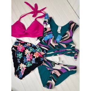 NWT Cupshe Rippling Waves Multiway Bikini Top & Reversible Bottoms Set BUNDLE S